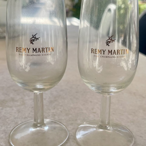 Remy Martin vintage tulip flute glasses, pair, 1970s–1980s