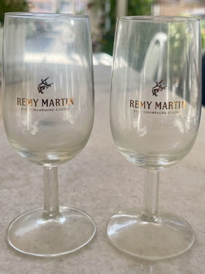 Remy Martin vintage tulip flute glasses, pair, 1970s–1980s
