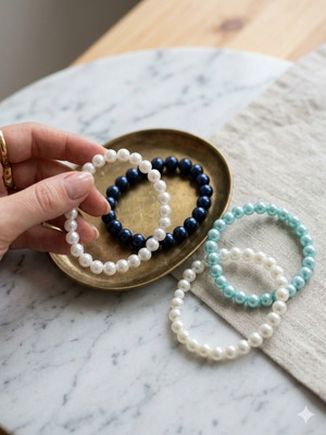 Bracelets handmade set of 4, new, white and blue