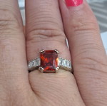 Pt 950 Silver Ring with Red Square Stone like new