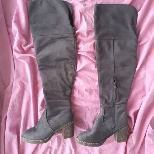 Women's boots like new, grey fabric imitation suede, size 38