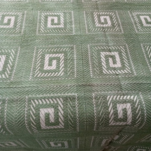 Set of 2 vintage woven blankets with meander pattern, sage green and beige