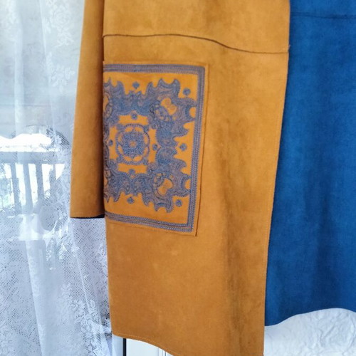 Sweet Miss suede open-front jacket XL, camel and petrol