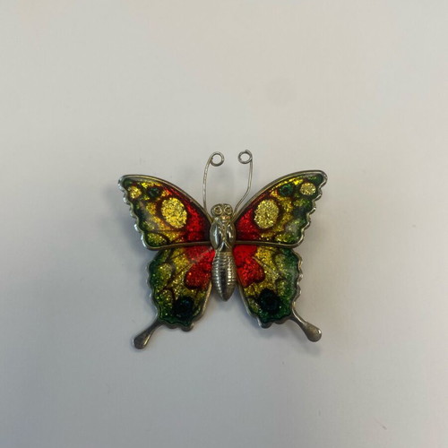 Butterfly brooch used, multicolored iridescent