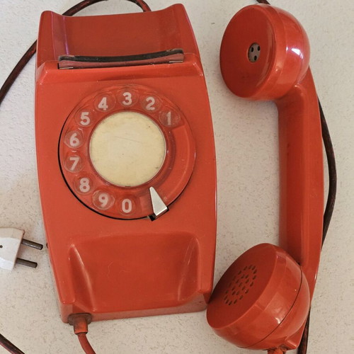 Vintage red telephone device used, collectible, 1960s