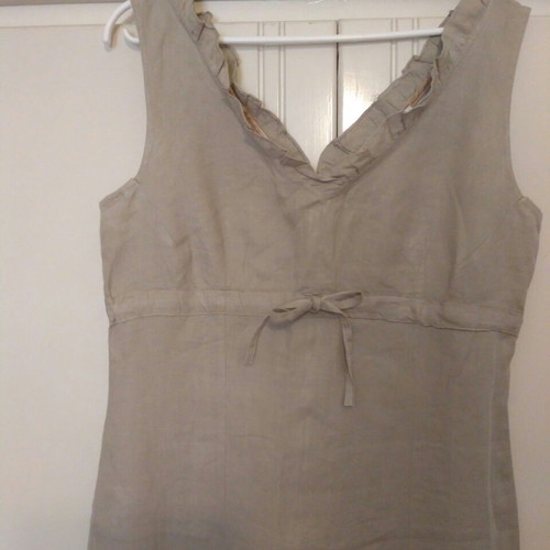 Linen dress used, midi fit, size M, khaki color