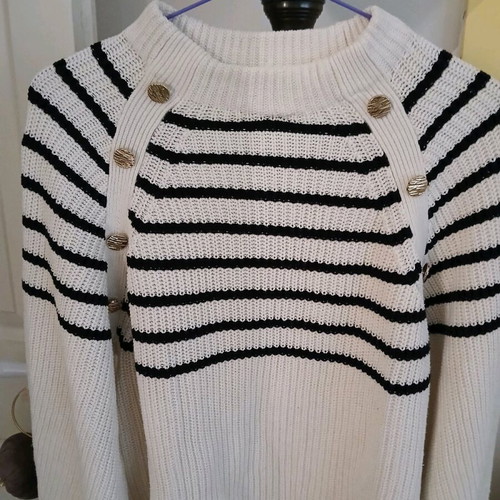 H&M Cotton Breton Sweater like new with Stripes and Gold Buttons