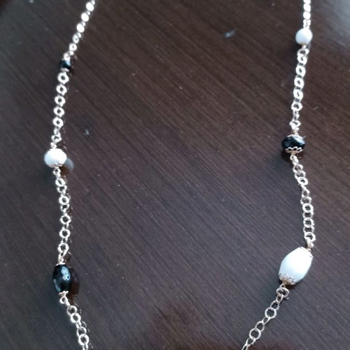 Oxette silver gold-plated necklace new with white and black beads 72 cm