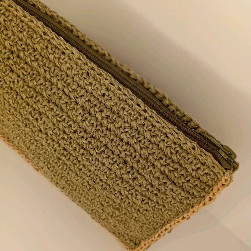Woven straw clutch bag new, khaki with yellow details