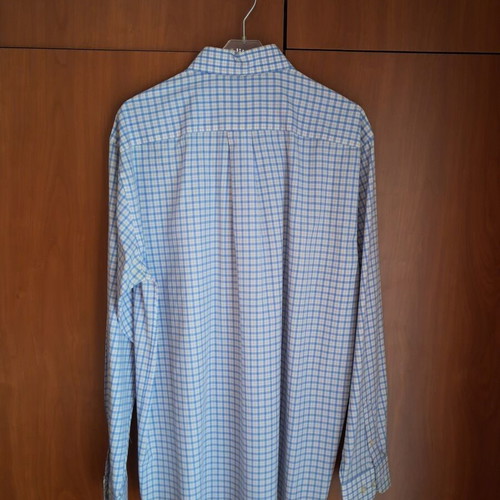 Texbasic men's checked shirt, blue and white, long sleeve, size L