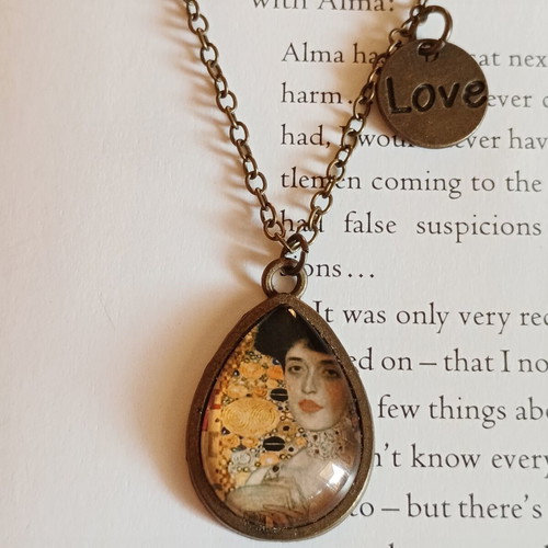 Woman in Gold Art Pendant Handmade Tear Drop Necklace