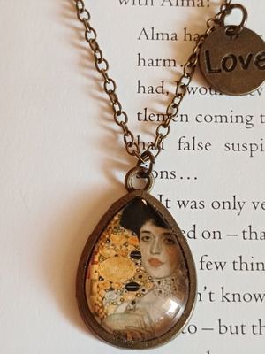 Woman in Gold Art Pendant Handmade Tear Drop Necklace