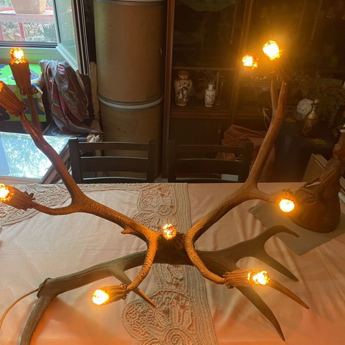 Lamp made of deer antler like new, made in 1960
