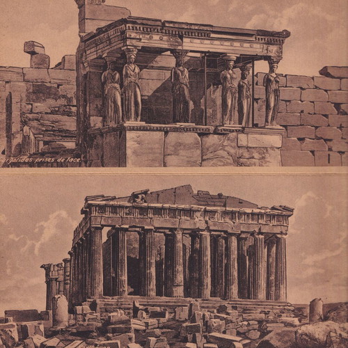 Souvenir d'Athenes Athens Edition booklet with 10 used Acropolis cards