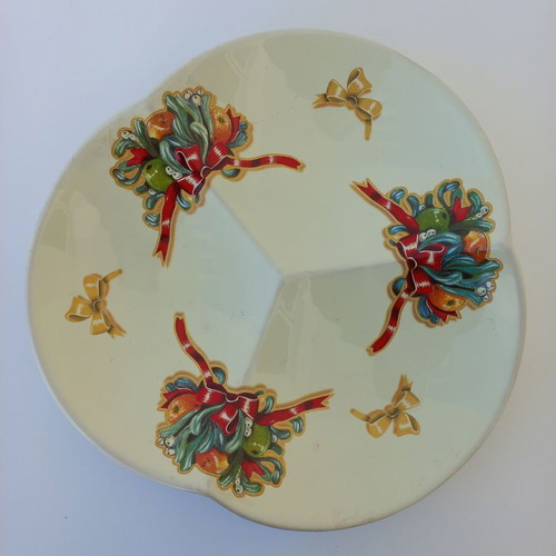 Vintage Christmas triple ceramic platter like new Deruta