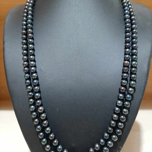 Necklace with black pearls very long with 925 silver new, from personal collection, unworn