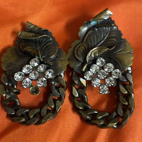 Handmade bronze earrings new with brilliant stones, retro style