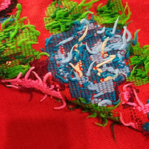 Woolen vintage throw with handmade embroidery like new