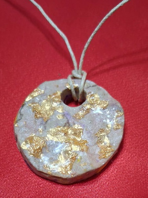 Handmade pendant new with clay, gold leaf and resin