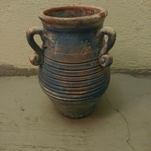 Clay decorative amphora with three handles, like new