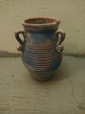 Clay decorative amphora with three handles, like new