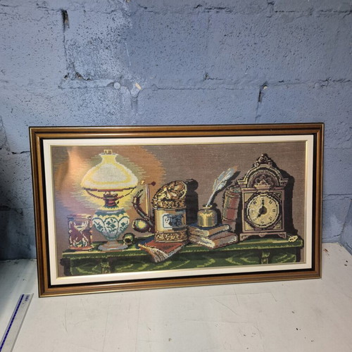 Handmade textile embroidery framed used