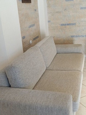 Sofa set grey beige, like new, three-seater and two-seater with wooden legs