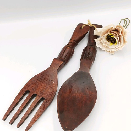 Mahogany utensil set used, handmade, tiki style