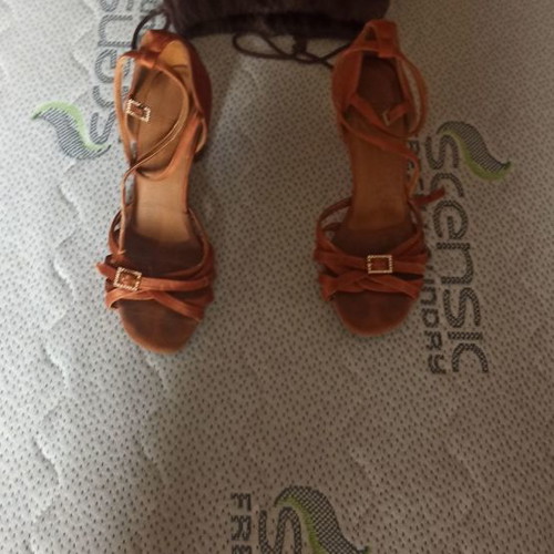 Latin shoes used, leather, gold beige, size 38