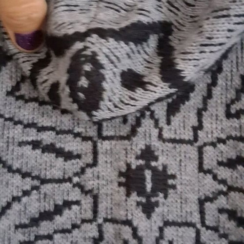 Cardigan with geometric patterns, long, like new, black and gray