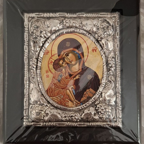 Virgin Mary with Divine Infant silver icon 950, new, Byzantine style