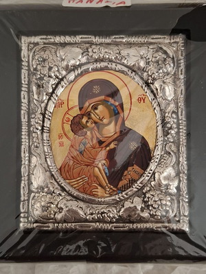 Virgin Mary with Divine Infant silver icon 950, new, Byzantine style