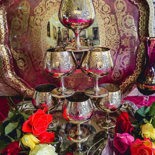 Vintage English silver plated baroque style goblets set of 6