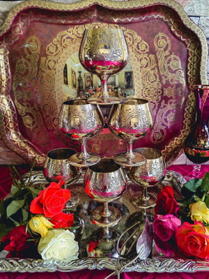 Vintage English silver plated baroque style goblets set of 6