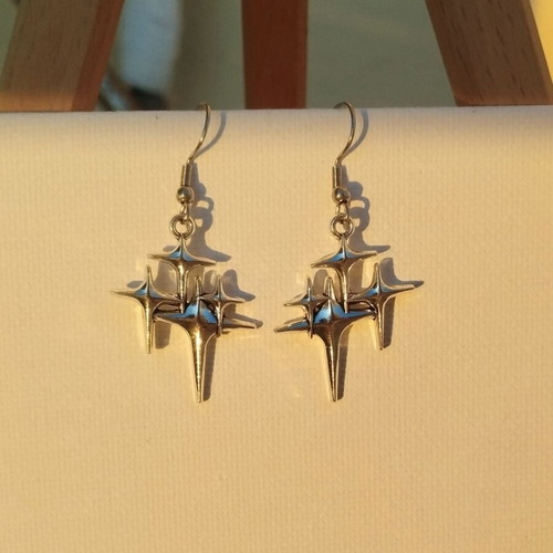 Earrings with steel hooks handmade, silver color