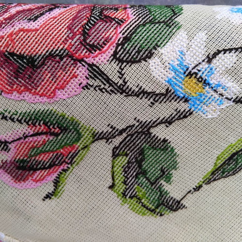 Vintage Handmade Round Tablecloth 90cm Cross Stitch on Etamine
