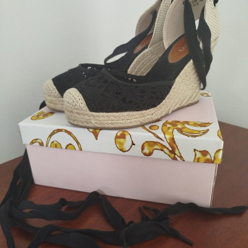 Platform sandals black knitted with laces size 36 like new