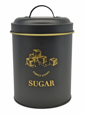 Σετ 2 Βάζα Μεταλλικά Μαύρα με Χρυσή Ματ Διακόσμηση για Ζάχαρη και Καφέ