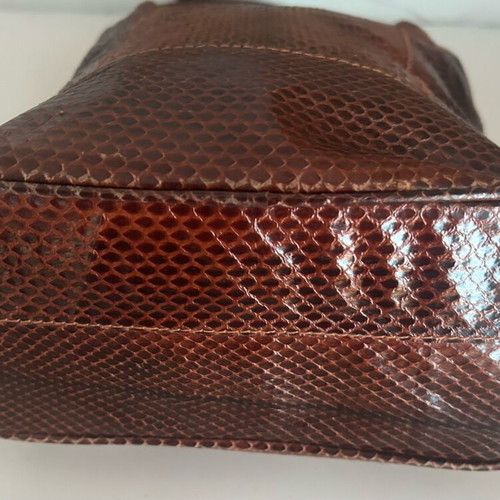 Leather Handmade Women's Shoulder Bag Brown Snake Print New