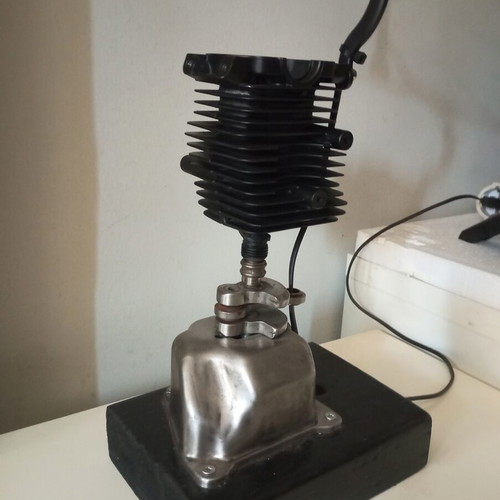 Handmade industrial style desk lamp from chainsaw motor, new