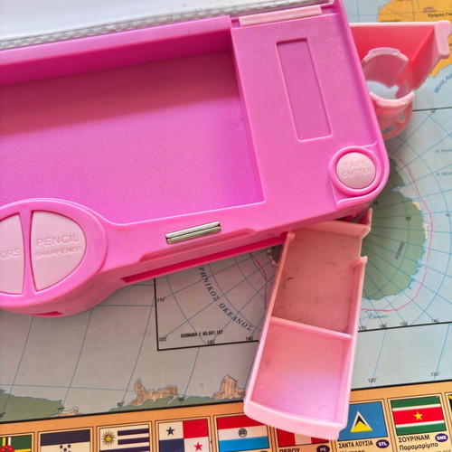 School pencil case with compartments for scissors and tape, pink