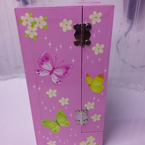 Children's musical jewelry box wardrobe, pink with butterflies