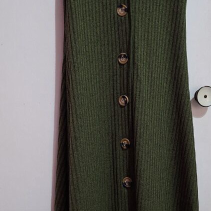 Stradivarius Midi Ribbed Sleeveless Dress green, like new, size S