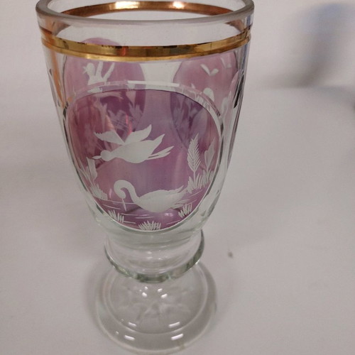 Collectible taillé crystal used 20 cm with gold and double amethyst
