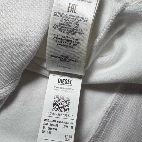 Diesel Hoodie new, white with black logo, size M