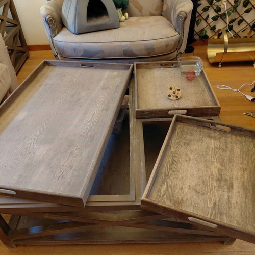 Coffee table 1.10 x 1.10 m, solid wood with removable parts