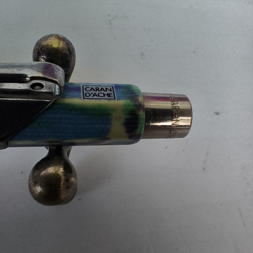 Caran d'Ache 849 pen used, Germanier collection, colorful hexagonal pattern