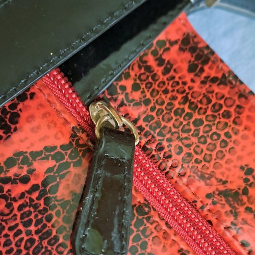 Vintage vinyl shoulder bag with red Python print, like new