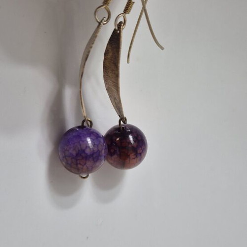 Silver 925 gold-plated earrings with purple dark water beads