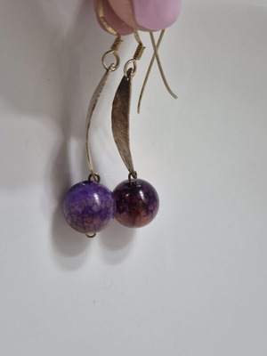 Silver 925 gold-plated earrings with purple dark water beads